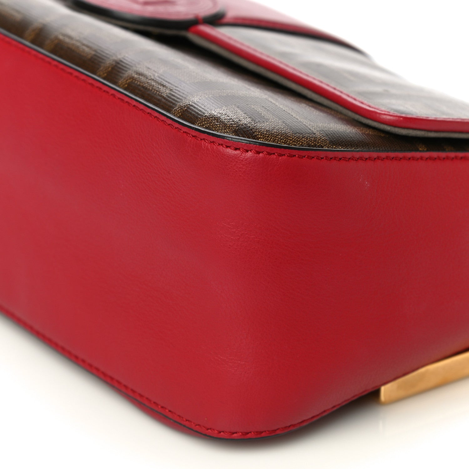 Fendi Vitello Grace Glazed Fabric FF 1974 Double F Shoulder Bag Fragola Mogano Panna 10 of 12