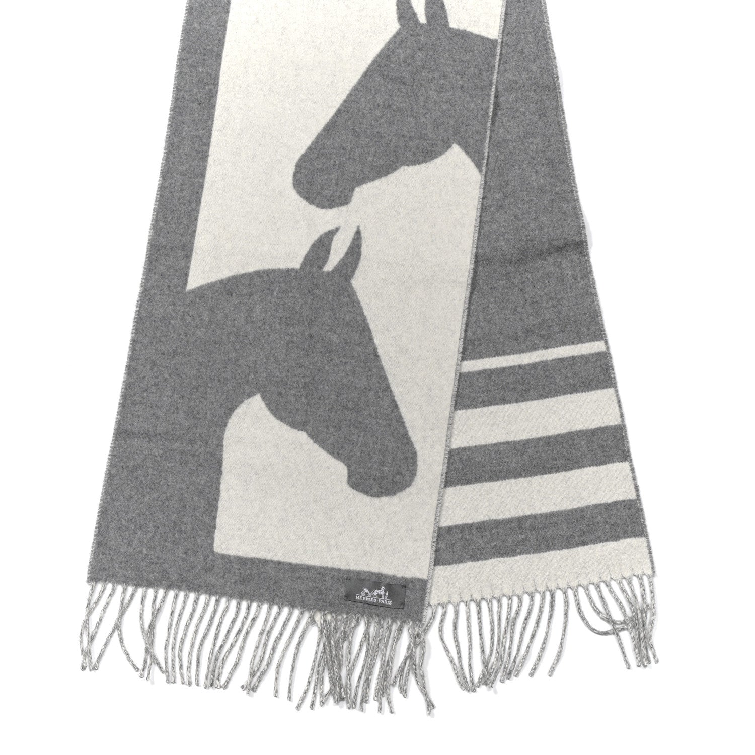 Hermes Cashmere Casaque Love Story Muffler Gris Clair Ivoire 2 of 4