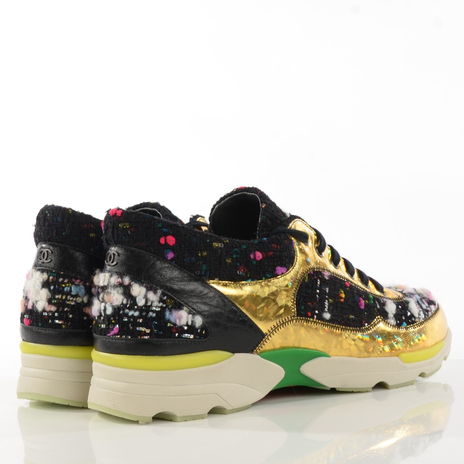 Chanel Tweed Lambskin Runway Sneakers 39 Black Multicolor 5 of 10