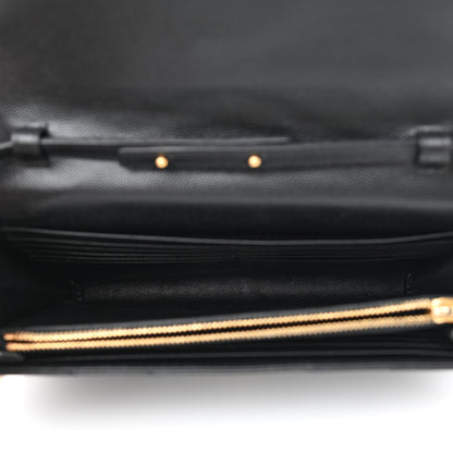 Saint Laurent Grain De Poudre Matelasse Chevron Monogram Chain Wallet Black 5 of 12