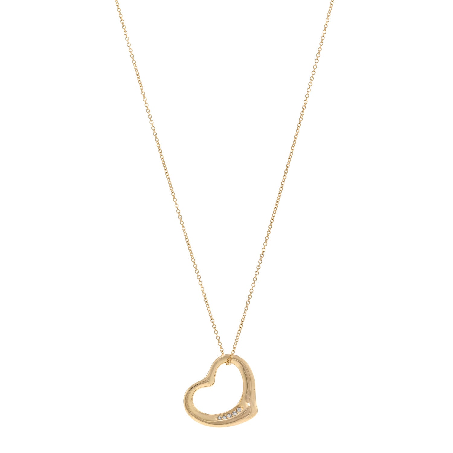 Tiffany 18K Yellow Gold Diamond 22mm Elsa Peretti Open Heart Pendant Necklace 1 of 6