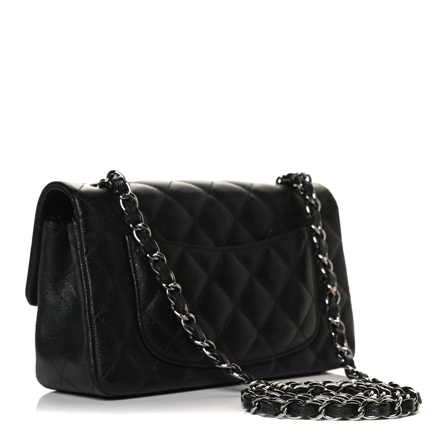 Iridescent Caviar Quilted Mini Rectangular Flap Black