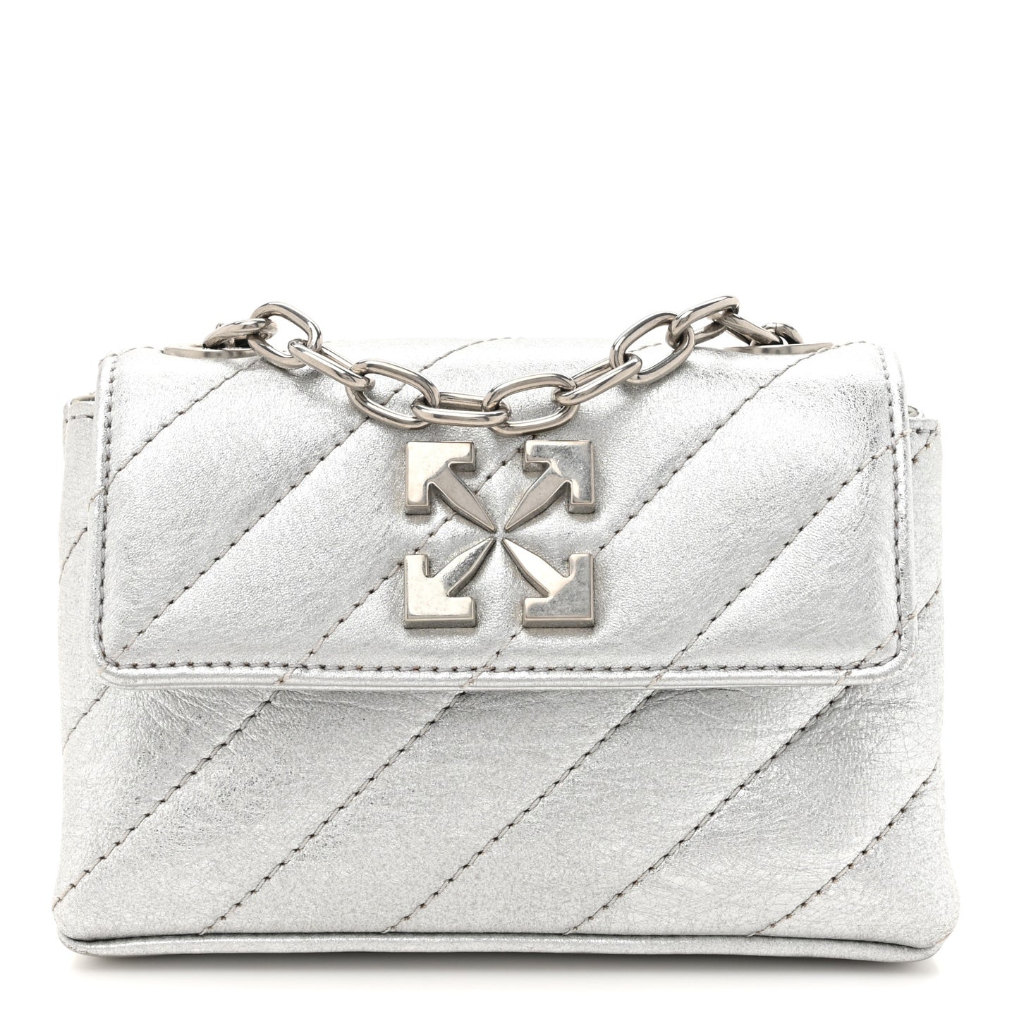 Metallic Calfskin Diagonal Quilted Jackhammer 17 Shoulder Bag Silver