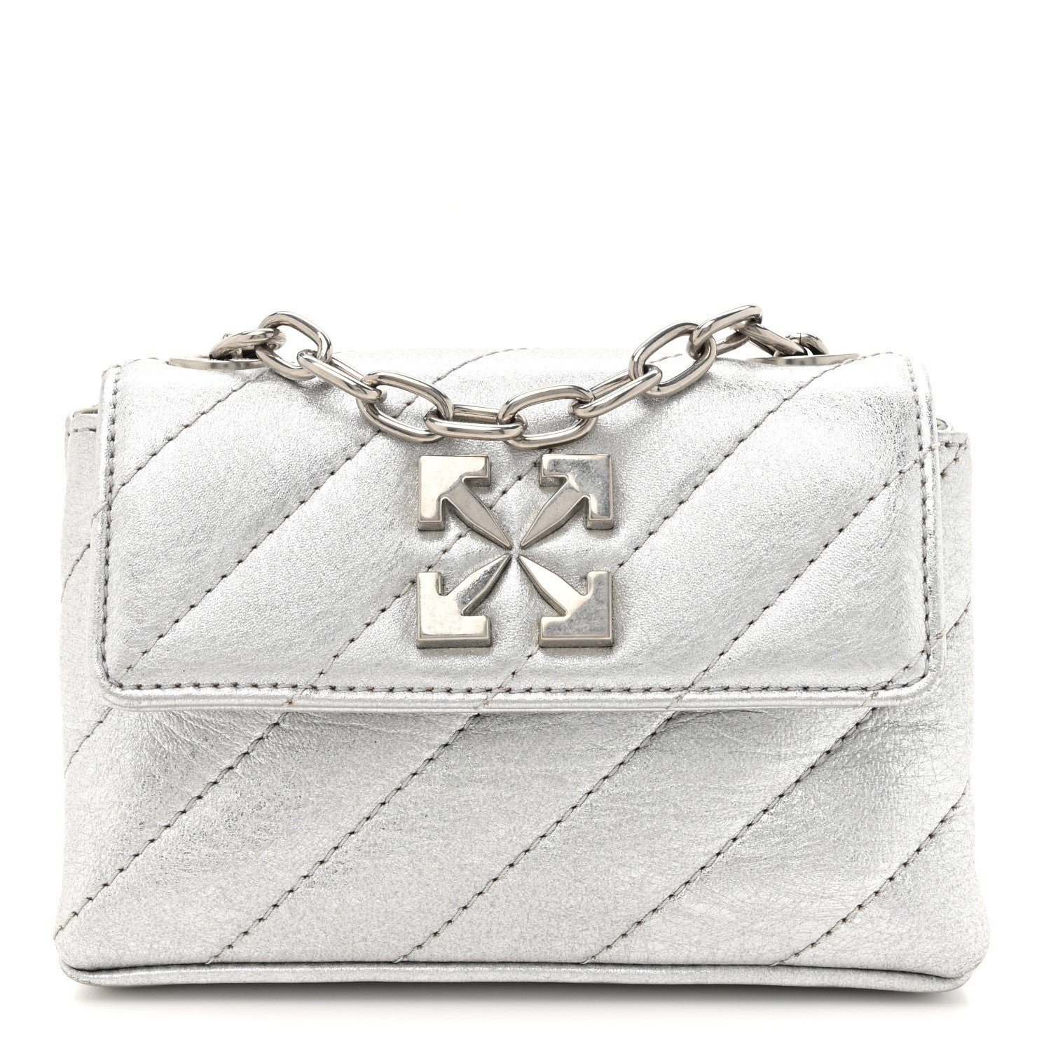 Off-White Metallic Calfskin Diagonal Quilted Jackhammer 17 Shoulder Bag Silver 1 of 13