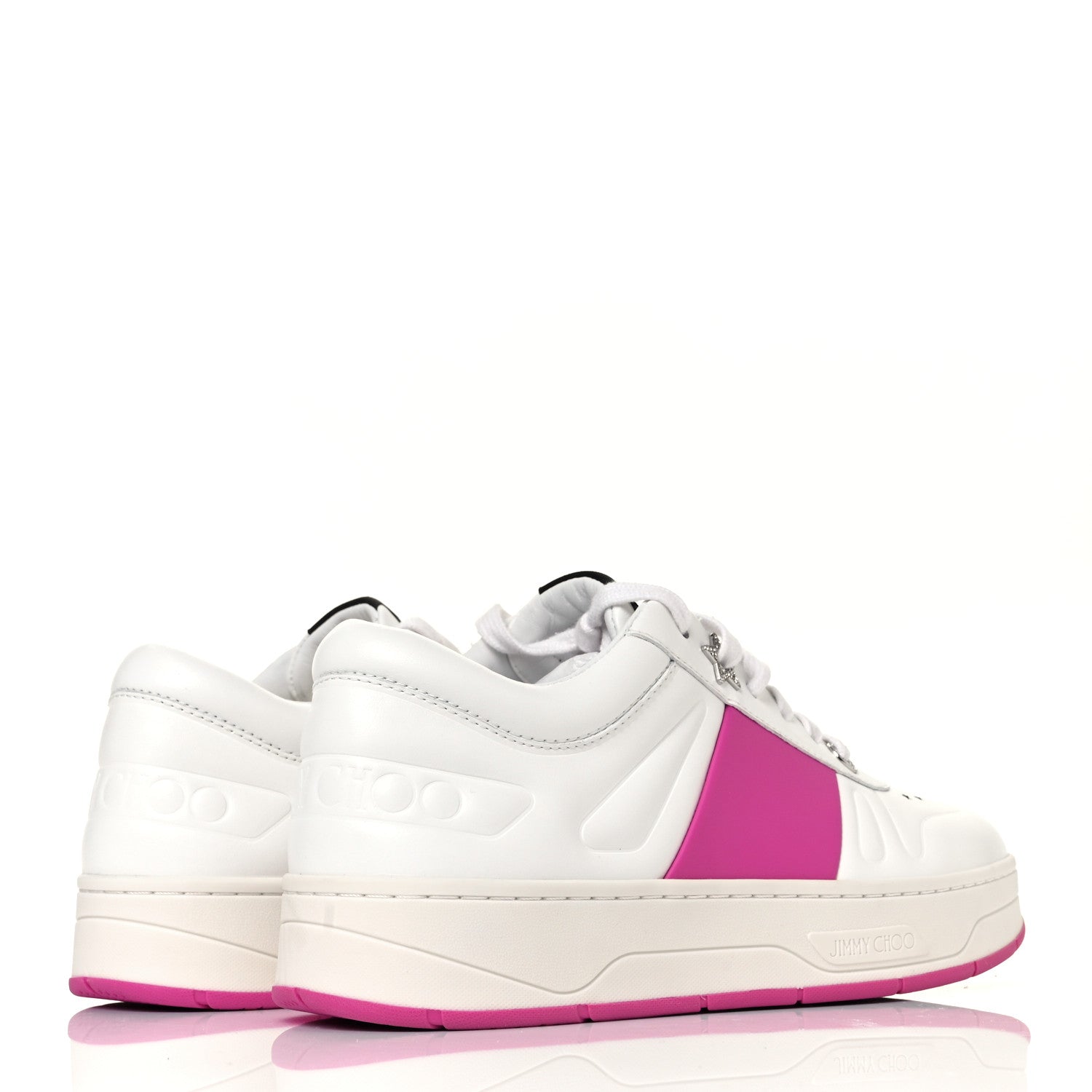 Jimmy Choo Calfskin Vinyl Striped Hawaii Flatform Sneakers 39 White Fuchsia 4 of 9