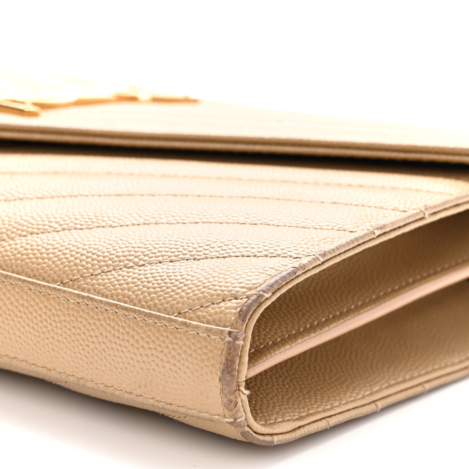 Saint Laurent Grain De Poudre Matelasse Chevron Monogram Chain Wallet Dark Latte 9 of 12