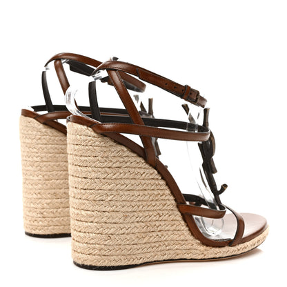 Saint Laurent Calfskin Cassandra 105 Espadrille Wedges 41 Bruciato 4 of 9
