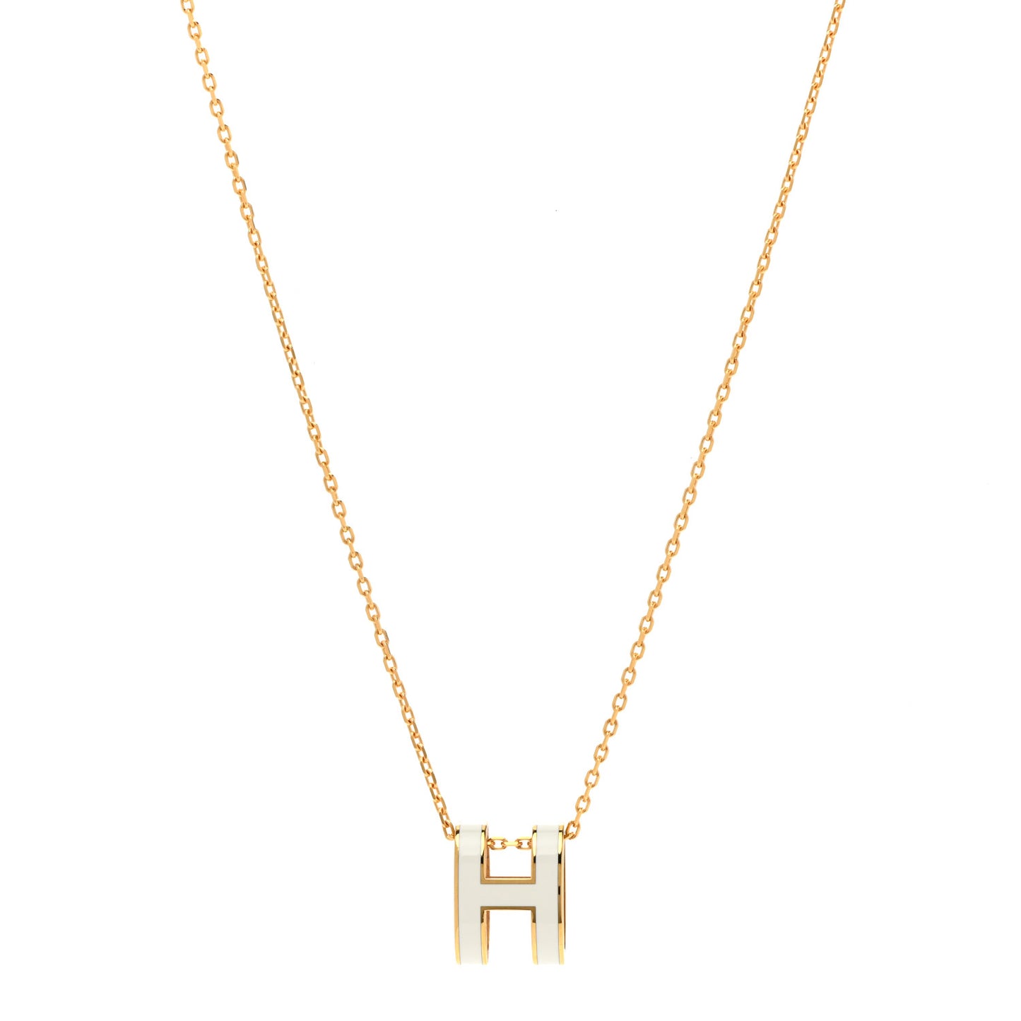 Lacquered Gold Pop H Pendant Necklace White