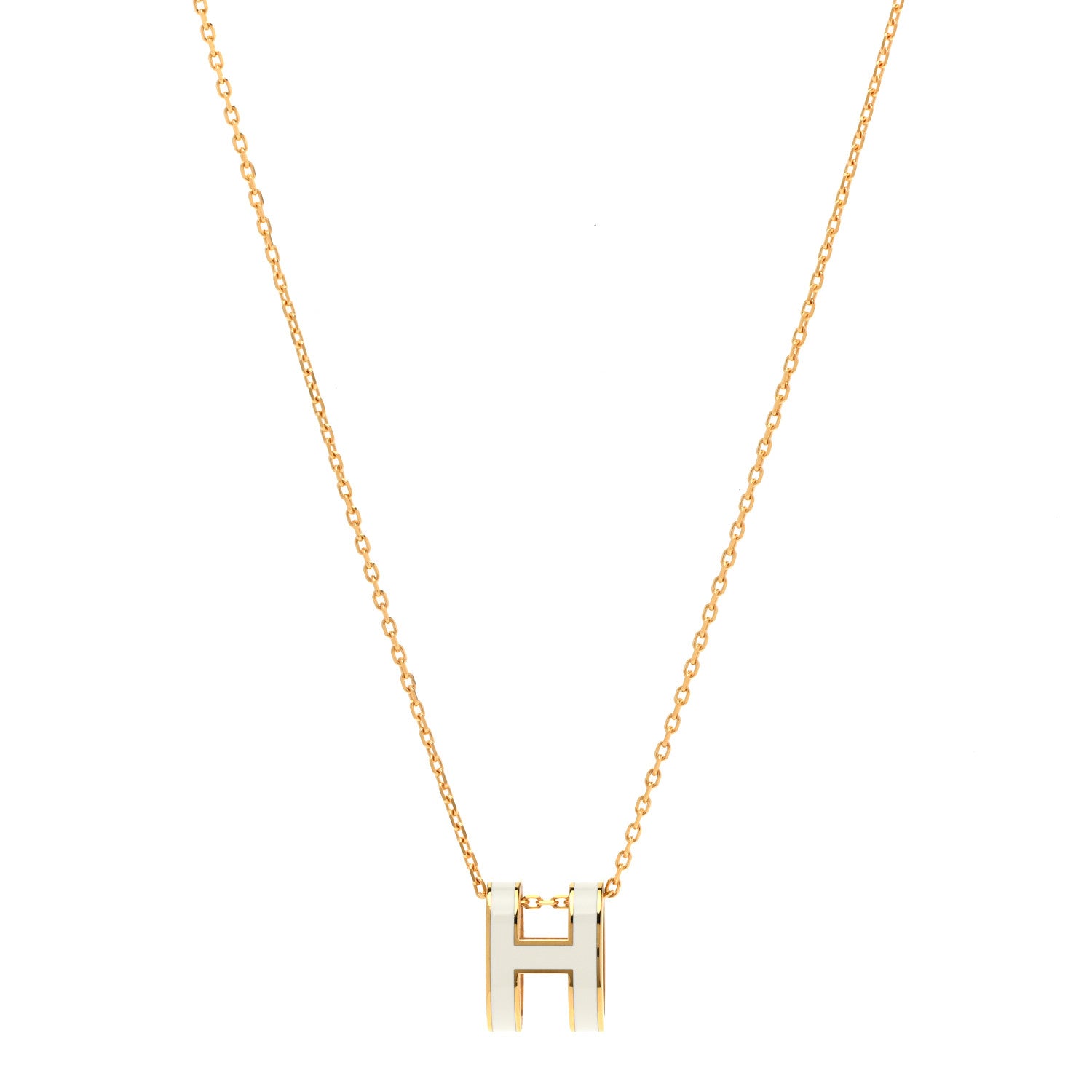 Hermes Lacquered Gold Pop H Pendant Necklace White 1 of 7
