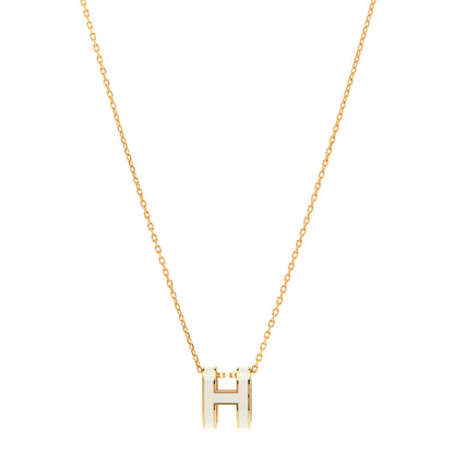 Hermes Lacquered Gold Pop H Pendant Necklace White 1 of 7