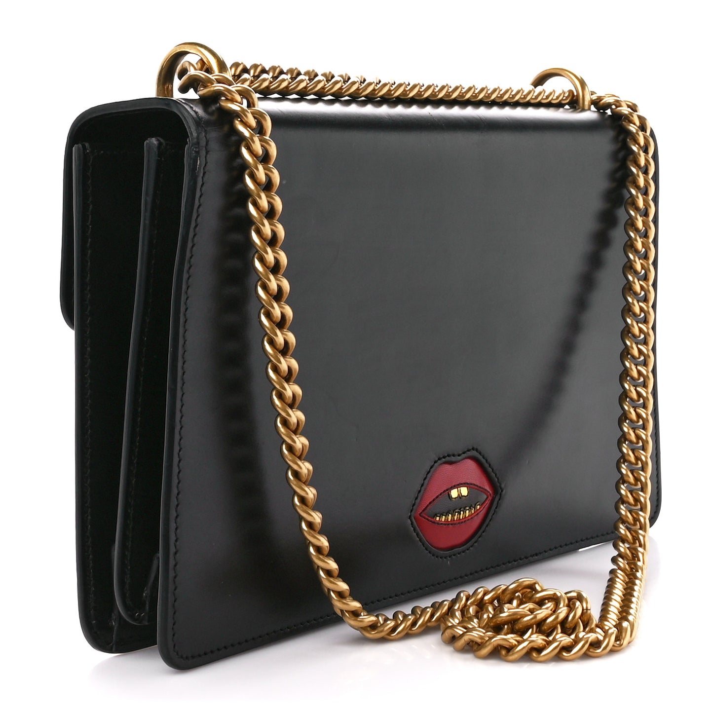 Knight Calfskin Malaga Kid Heart Medium GG Marmont Chain Handle Bag Black Hibiscus Red Multicolor