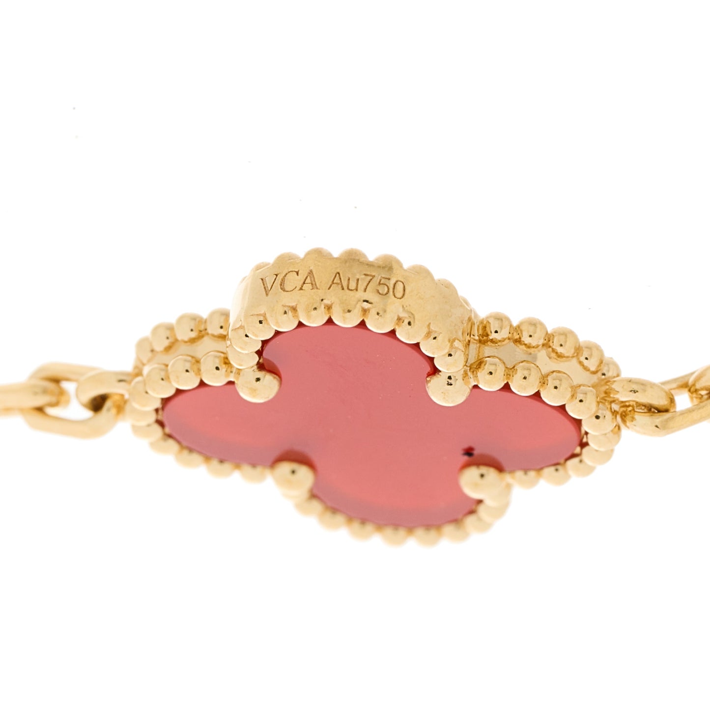 18K Yellow Gold Carnelian 5 Motifs Vintage Alhambra Bracelet