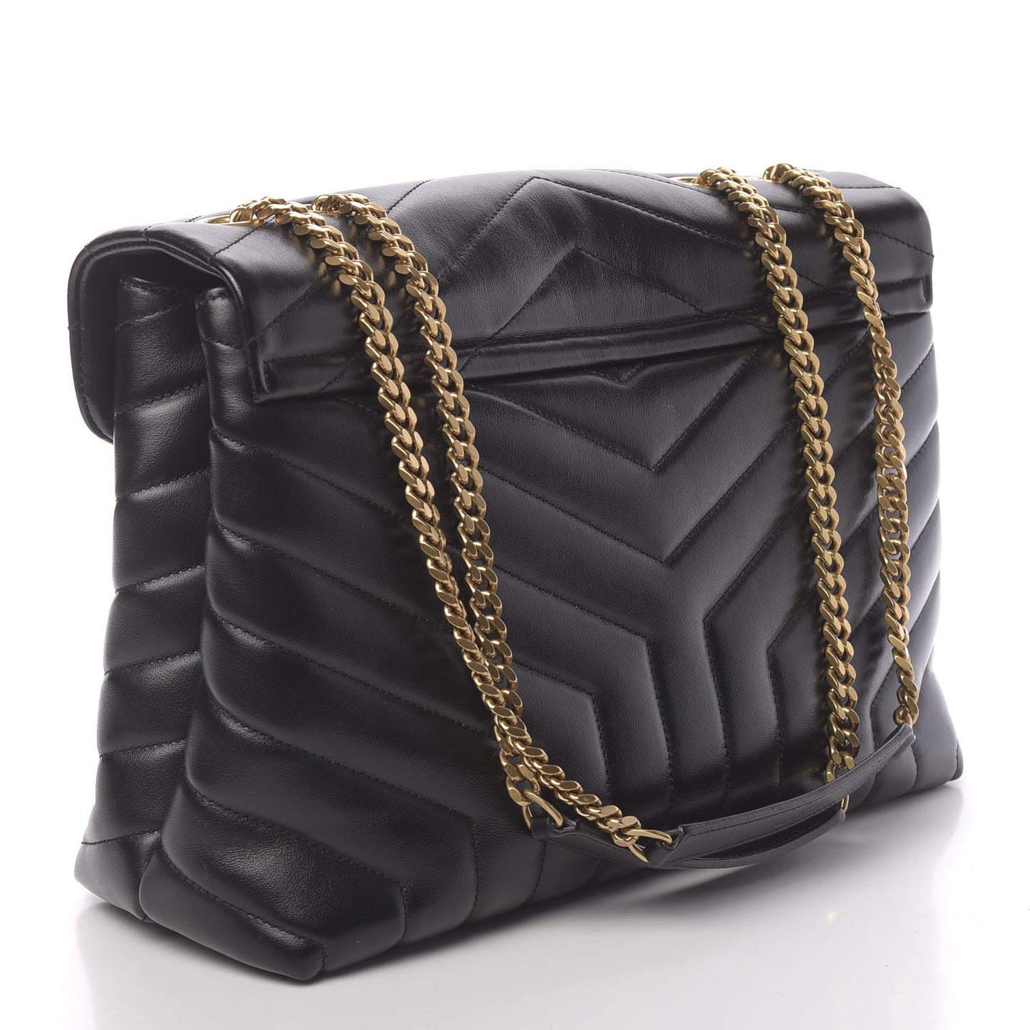 Calfskin Y Quilted Monogram Medium Loulou Chain Satchel Black