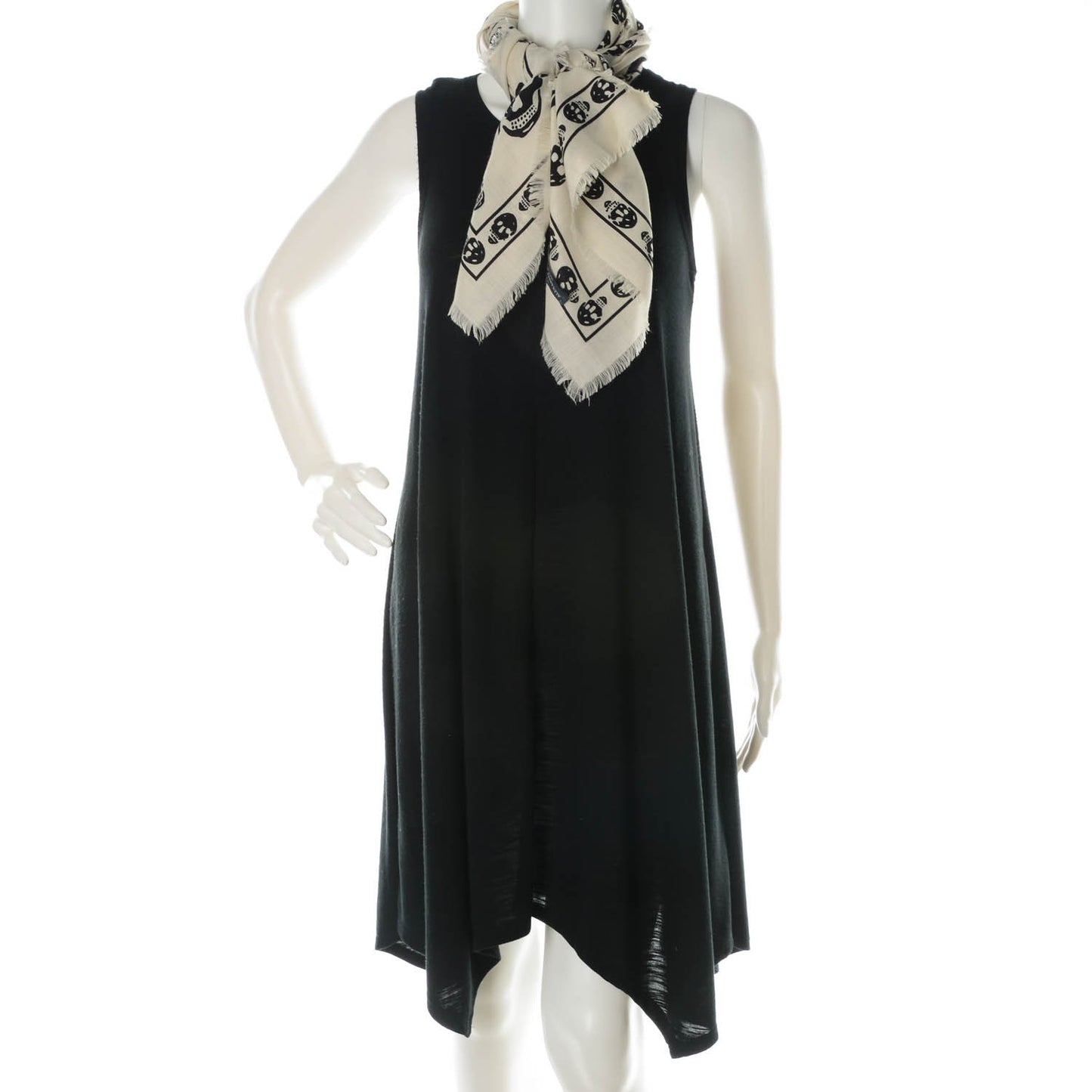 Wool Silk Cashmere Skull Scarf Ivory Black