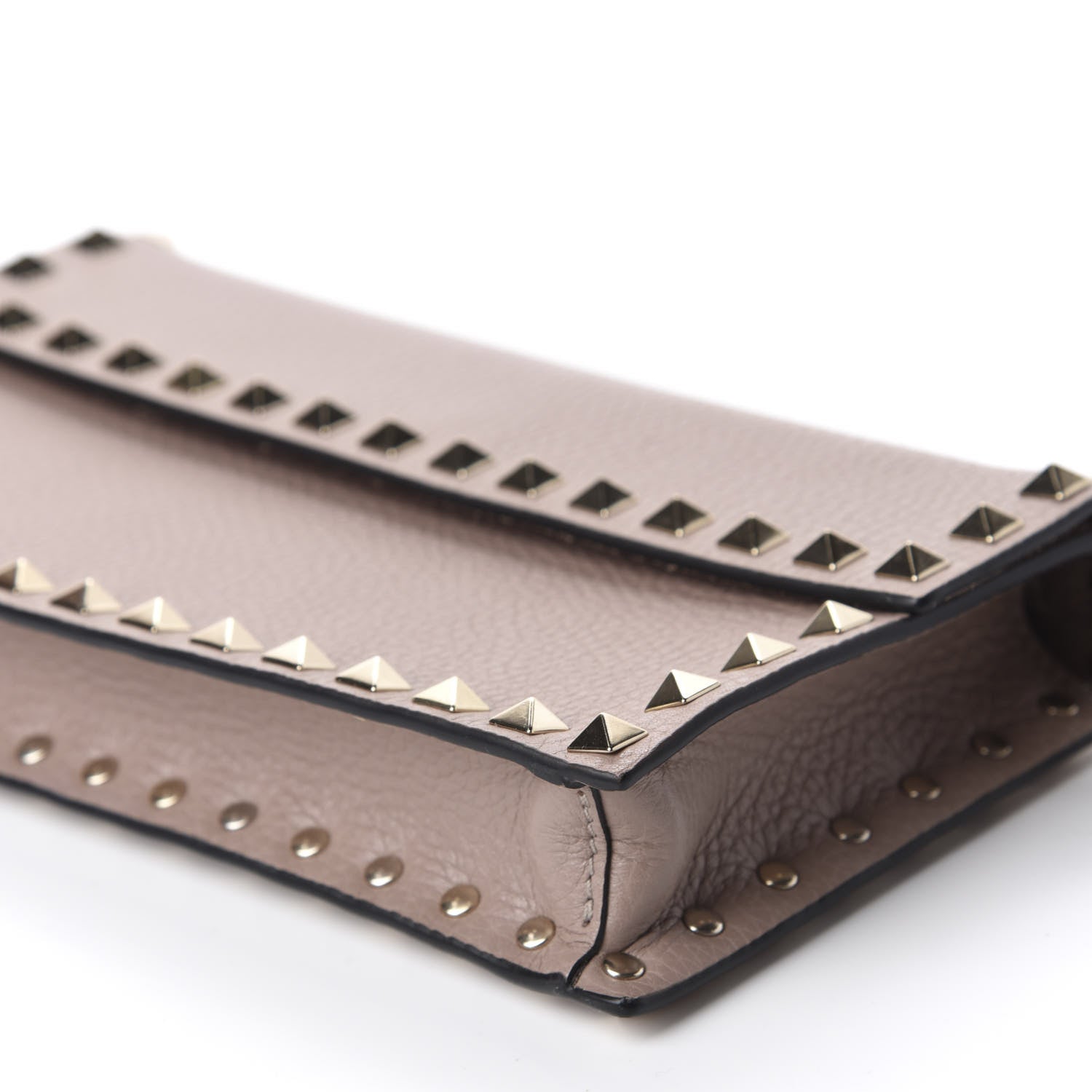 Valentino Garavani Pebbled Calfskin Rockstud Flap Wallet On Chain Poudre 6 of 10