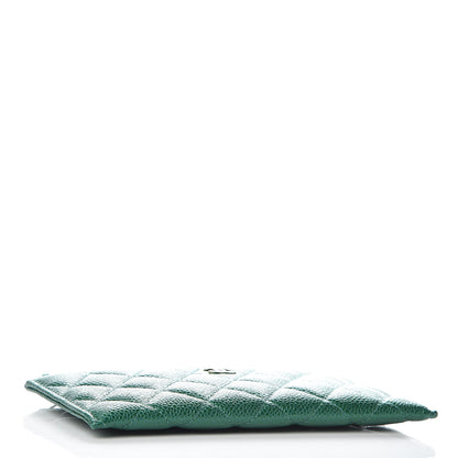 Chanel Metallic Caviar Quilted Classic Zip Pouch Green 4 of 8