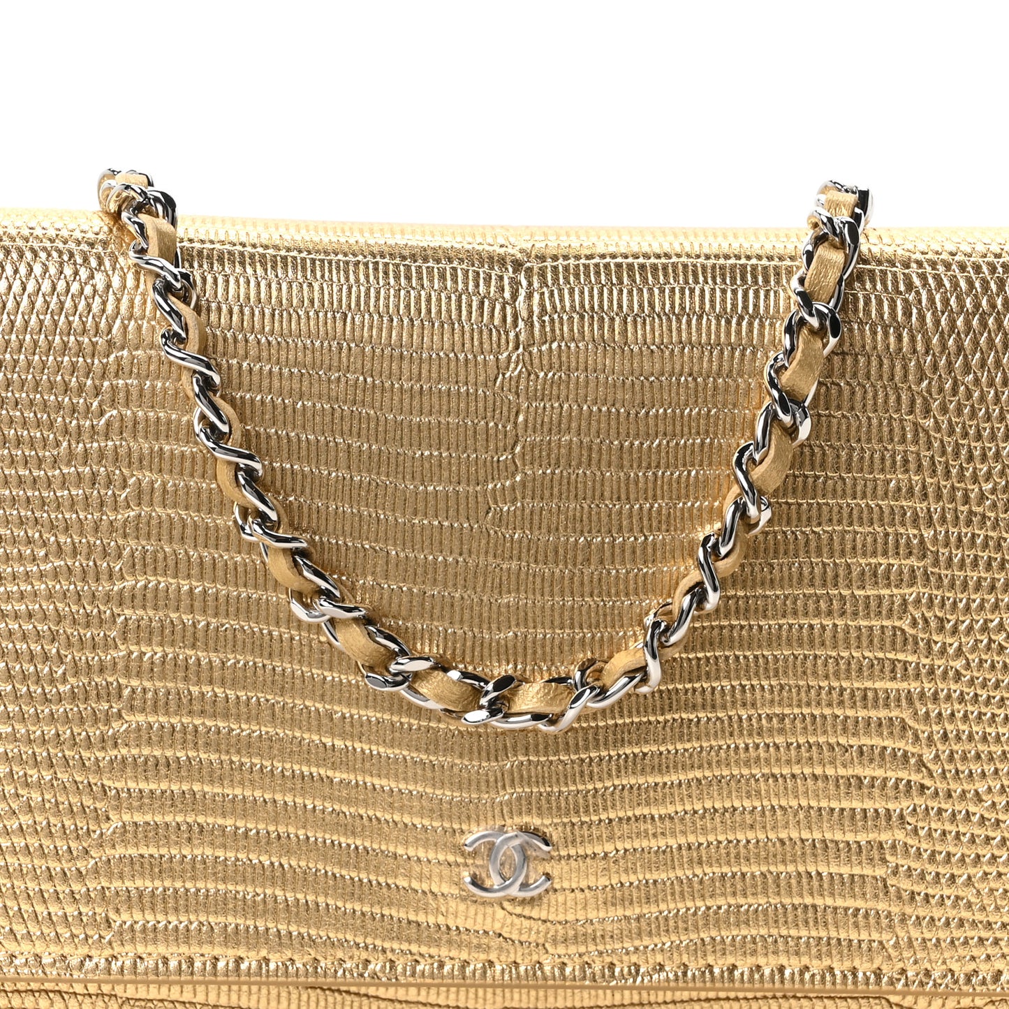 Calfskin Lizard Embossed Wallet On Chain WOC Gold