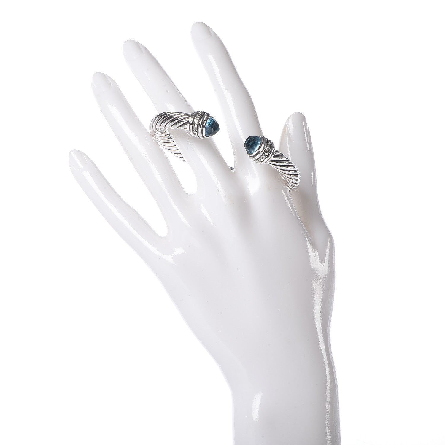 David Yurman Sterling Silver Blue Topaz Diamond 7mm Cable Classics Bracelet 2 of 6