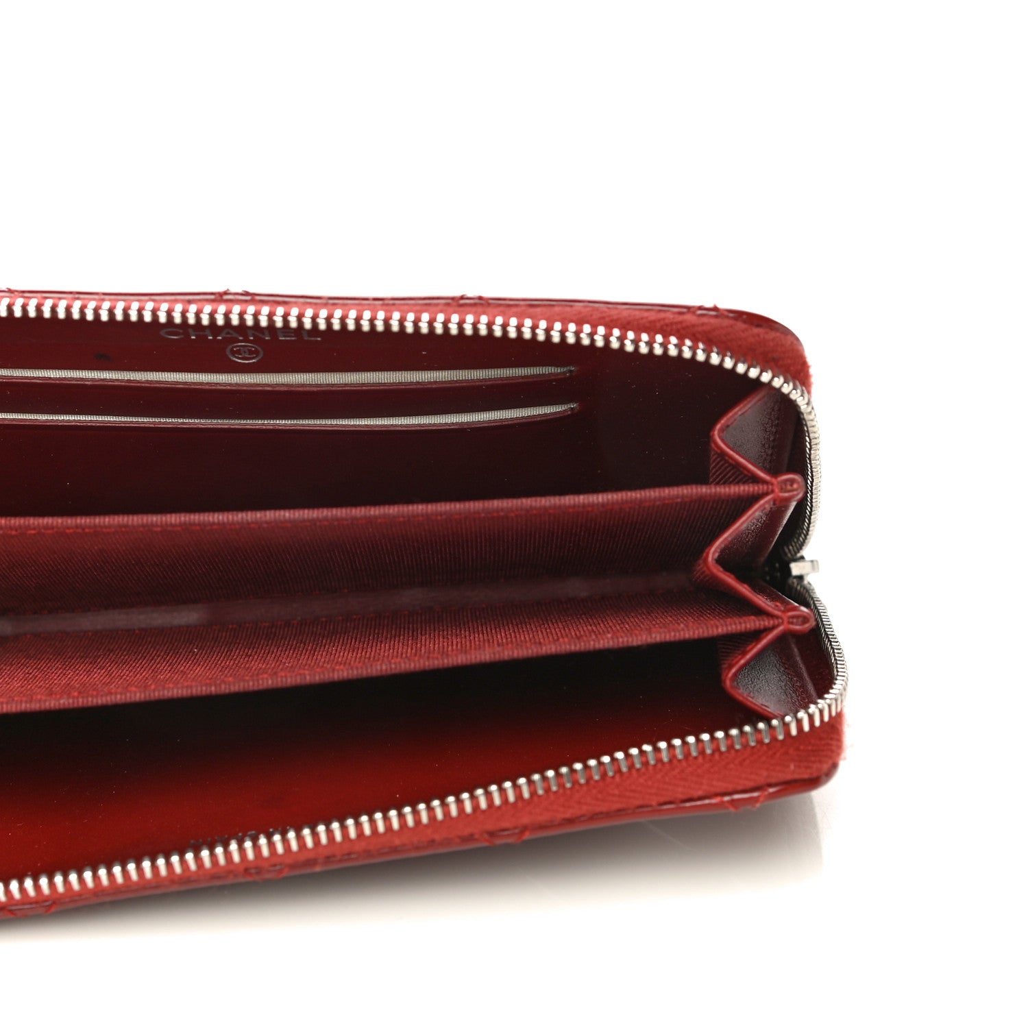 Chanel Patent Quilted Large Gusset Zip Around Wallet Red 5 of 13