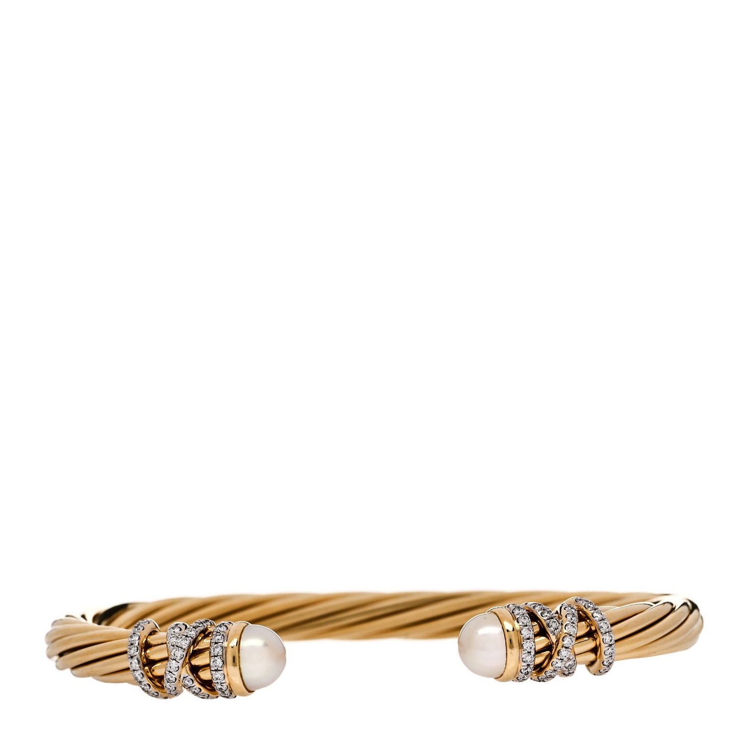 18K Yellow Gold Diamond Pearl 6mm Helena Cuff Bracelet