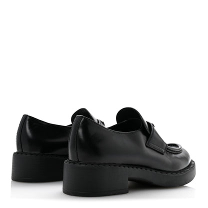 Prada Spazzolato Metal Triangle Logo 50mm Loafers 38 Black 5 of 9