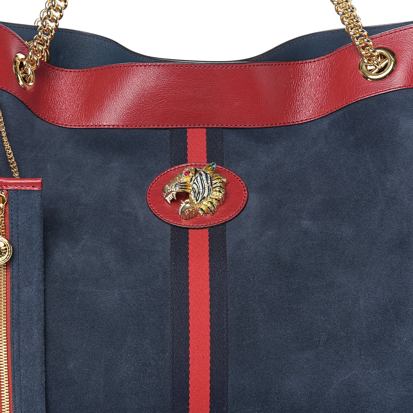 Suede Calfskin Large Rajah Chain Tote New Blue Romantic Cherry