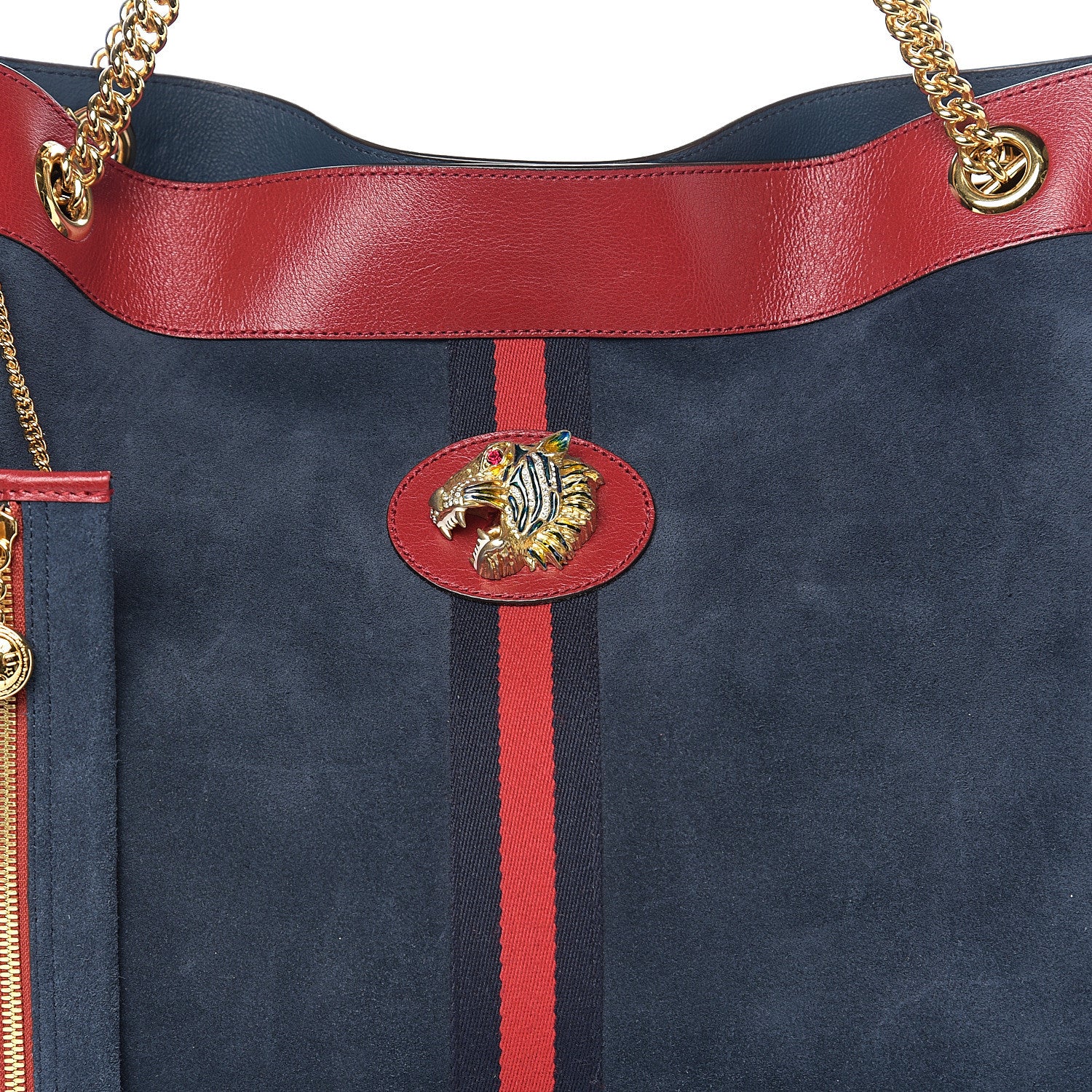 Gucci Suede Calfskin Large Rajah Chain Tote New Blue Romantic Cherry 10 of 10