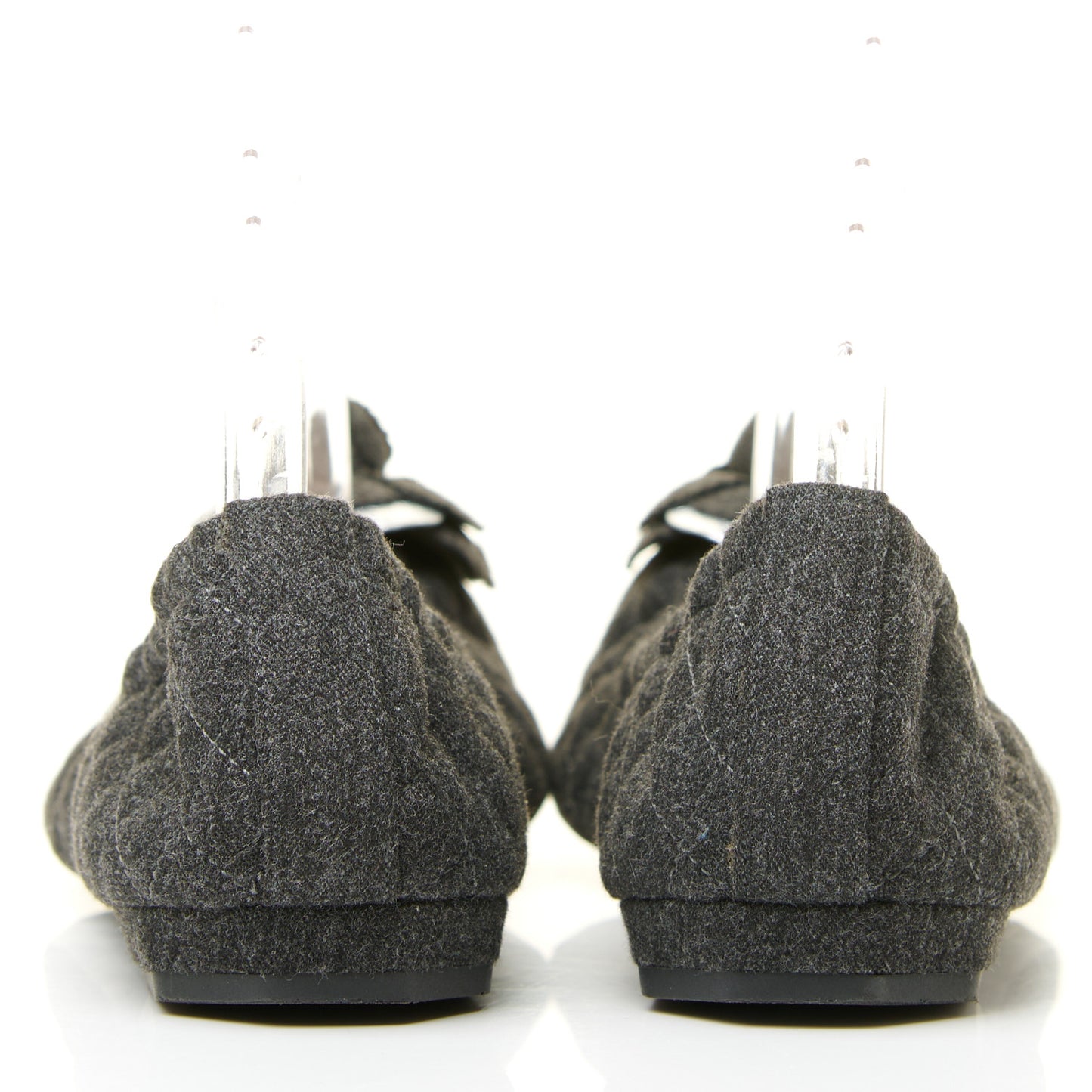 Tweed Quilted Camellia Cap Toe Ballerina Flats 37.5 Grey