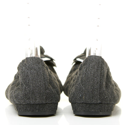 Chanel Tweed Quilted Camellia Cap Toe Ballerina Flats 37.5 Grey 6 of 10