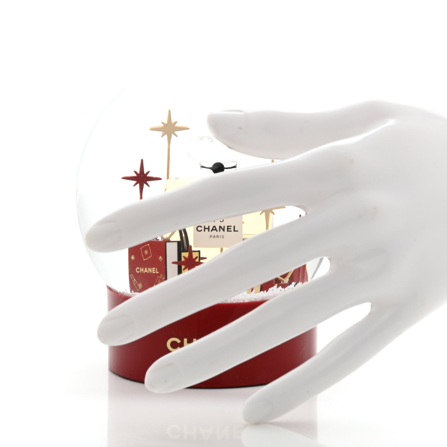 Glass N°5 Perfume Bottle Snow Globe Red