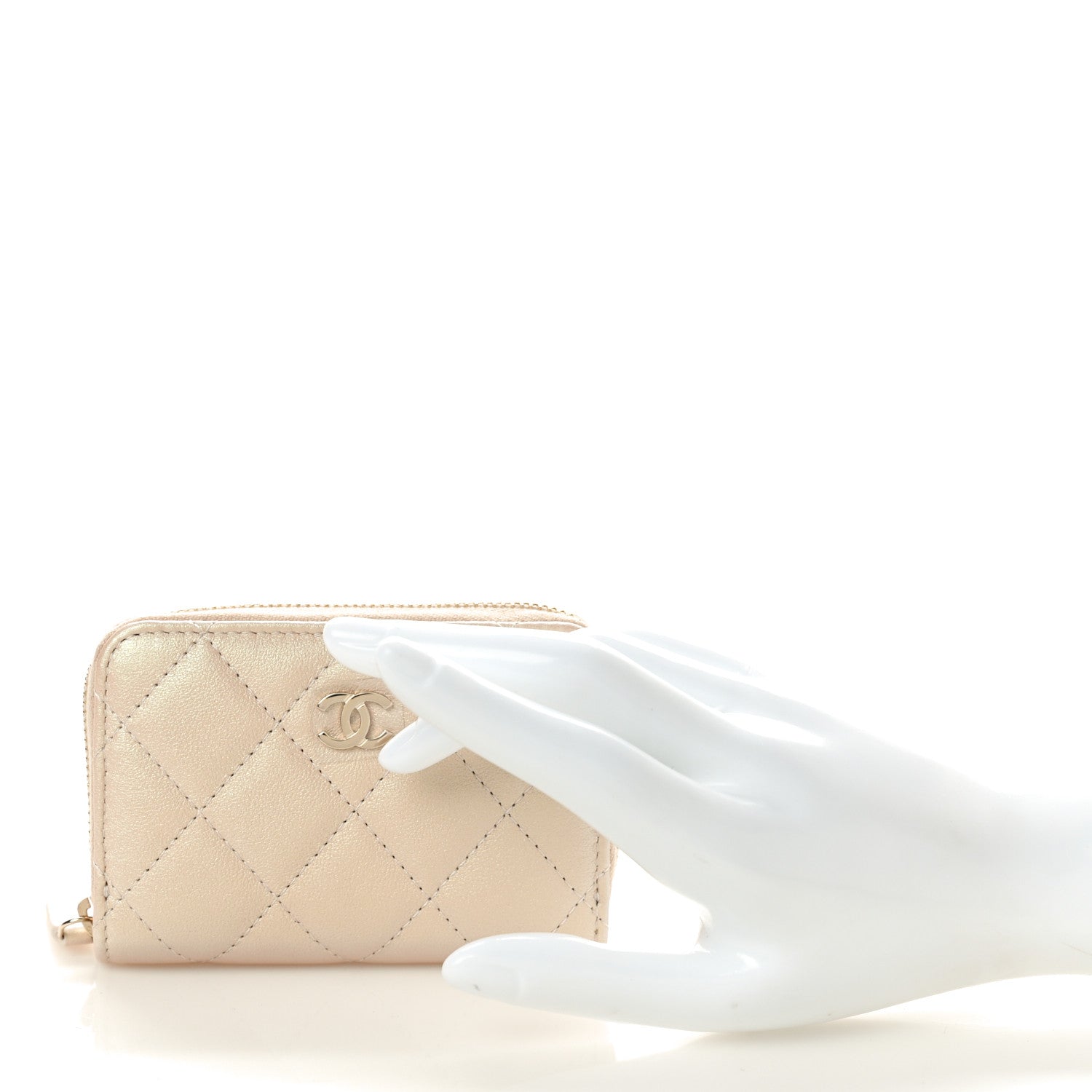 Chanel Iridescent Calfskin Quilted Zip Coin Purse Wallet Beige 2 of 9