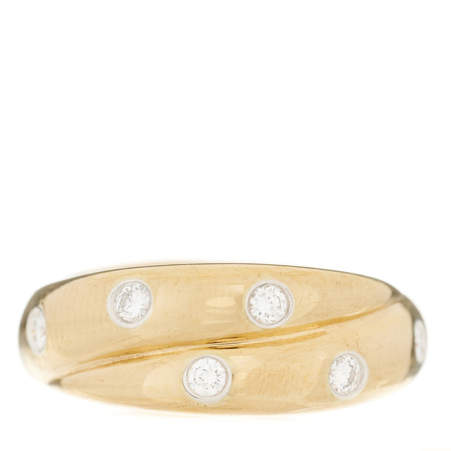 18K Yellow Gold Platinum Diamond Etoile Twist Band Ring 50 5.5