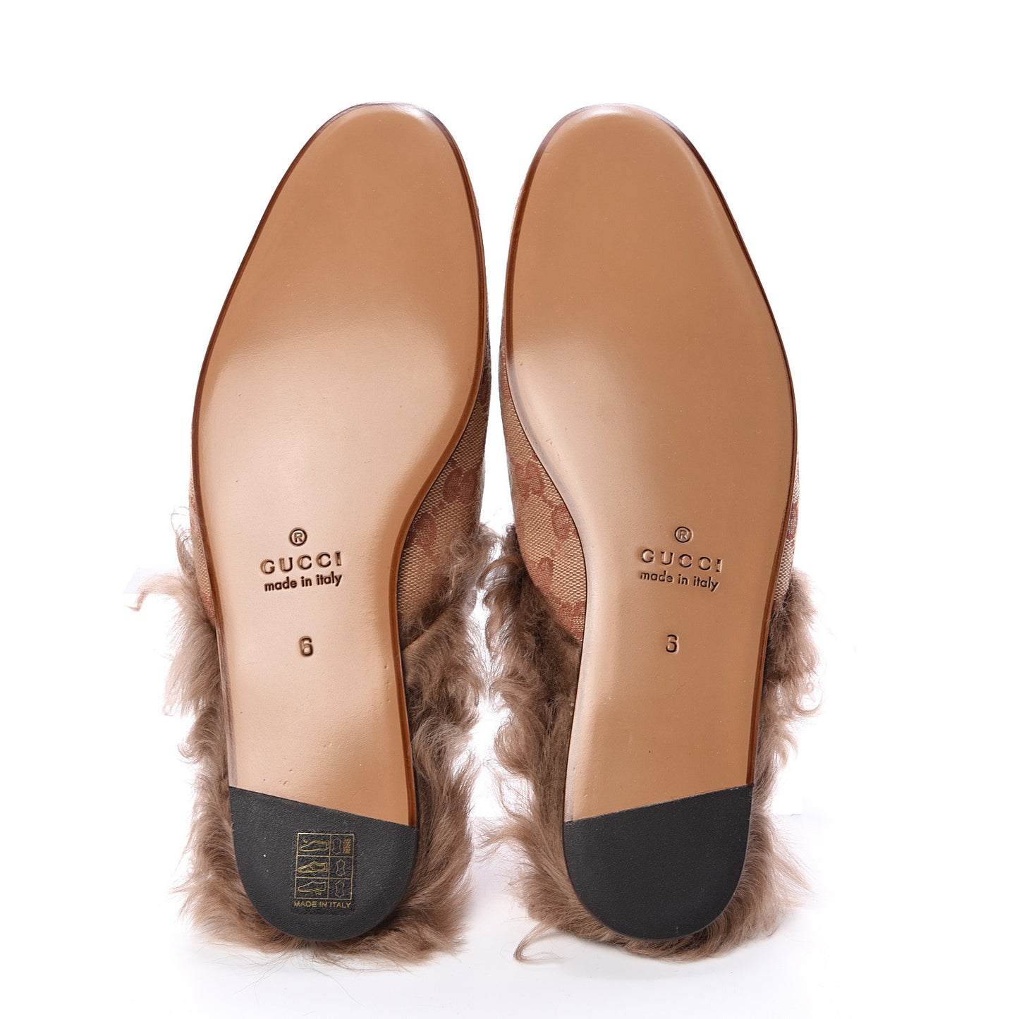 GG Monogram Fur Mens Princetown Slippers 6 Beige Ruggine Rust