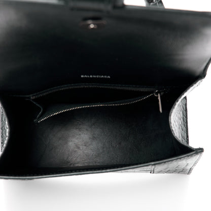 Balenciaga Shiny Calfskin Monochrome Crocodile Embossed Small Hourglass Top Handle Bag Black 5 of 10