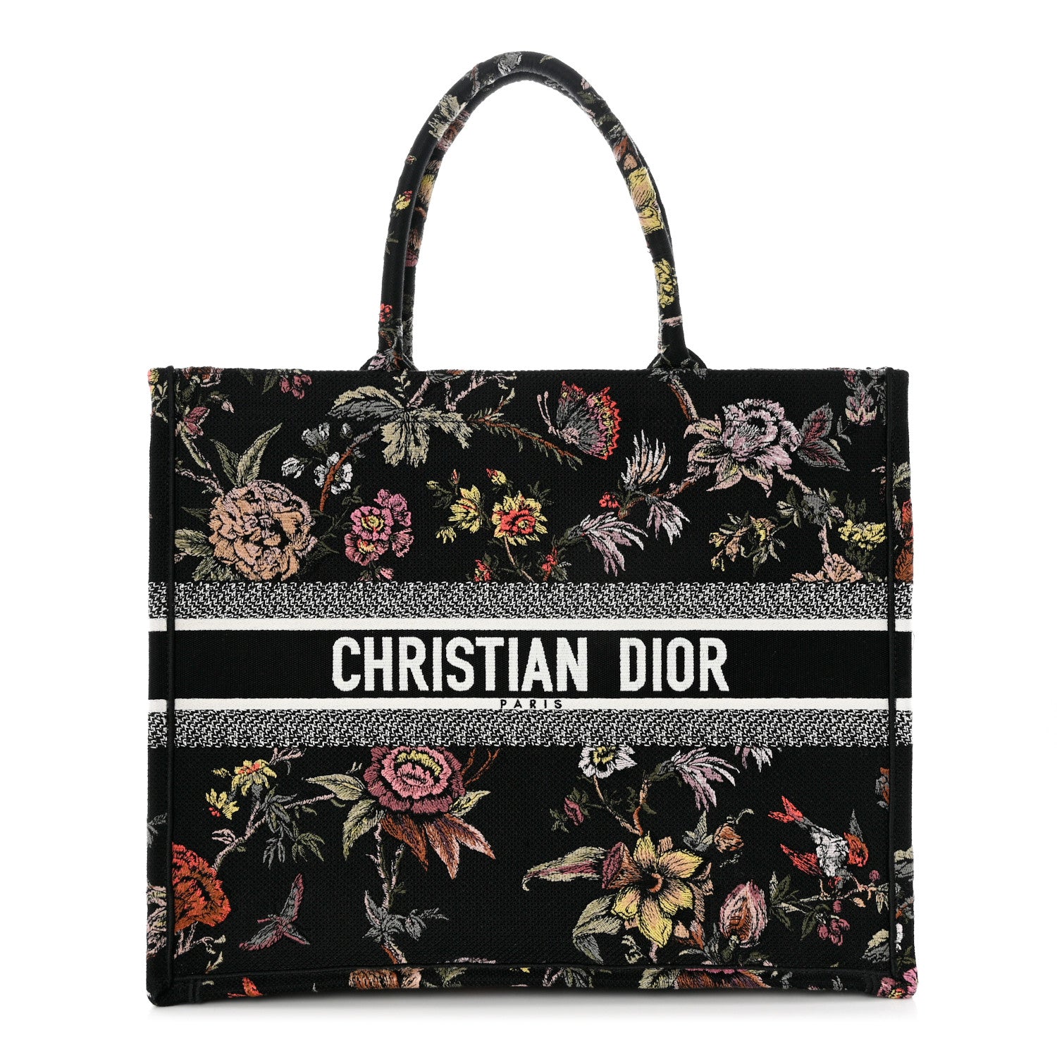 Christian Dior Canvas Embroidered Large Book Tote Black Multicolor 1 of 10