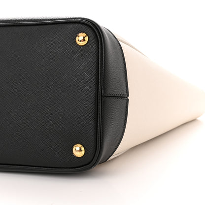 Prada Saffiano Medium Bi-Color Top Handle Tote Black Talco 11 of 15