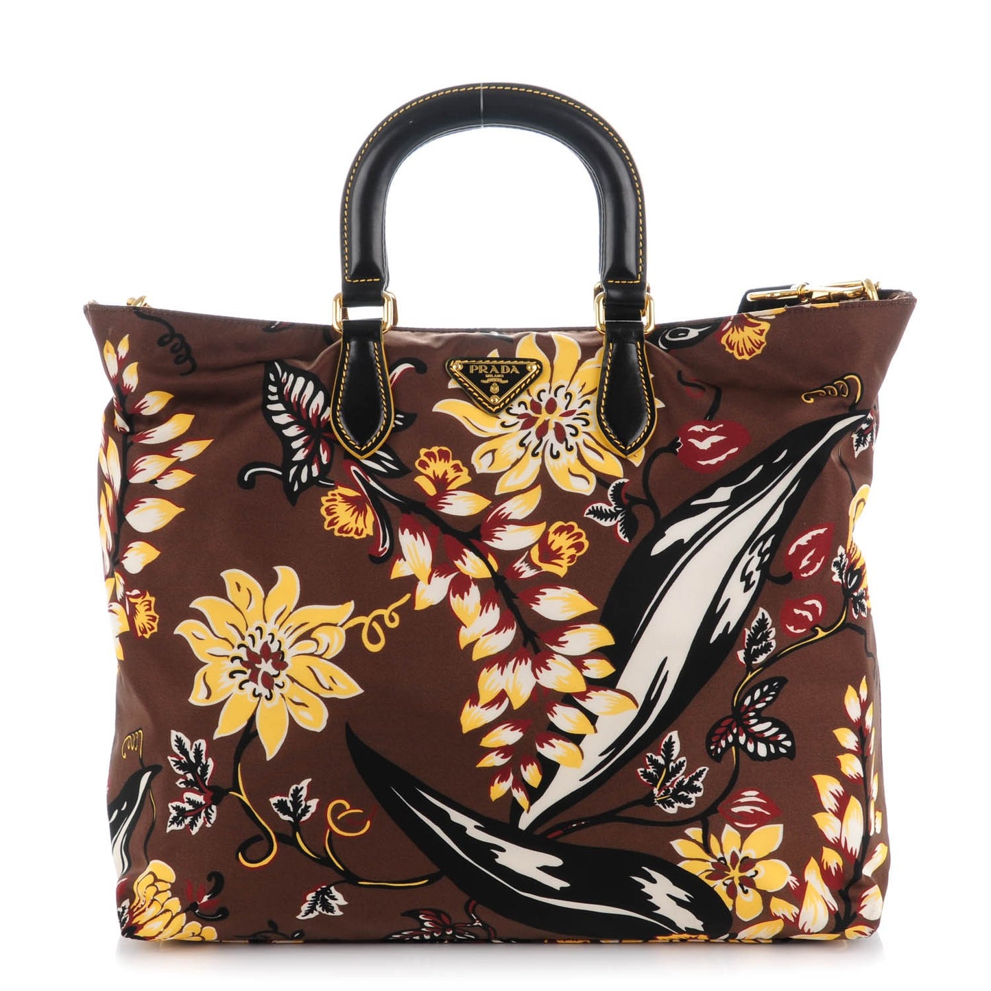 Nylon Floral Print Tote Caffe