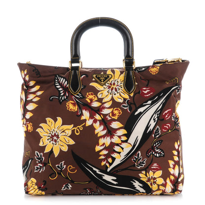 Prada Nylon Floral Print Tote Caffe 1 of 8