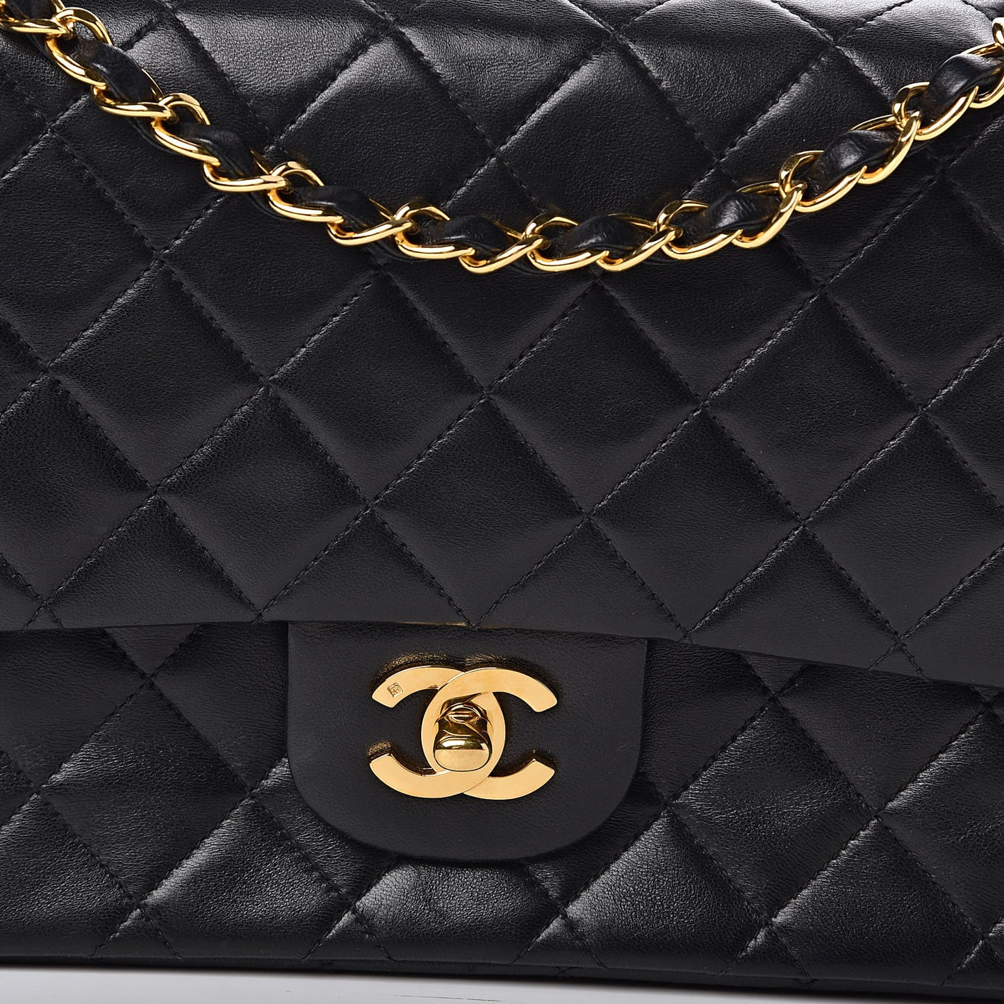 Lambskin Quilted Medium Double Flap Black