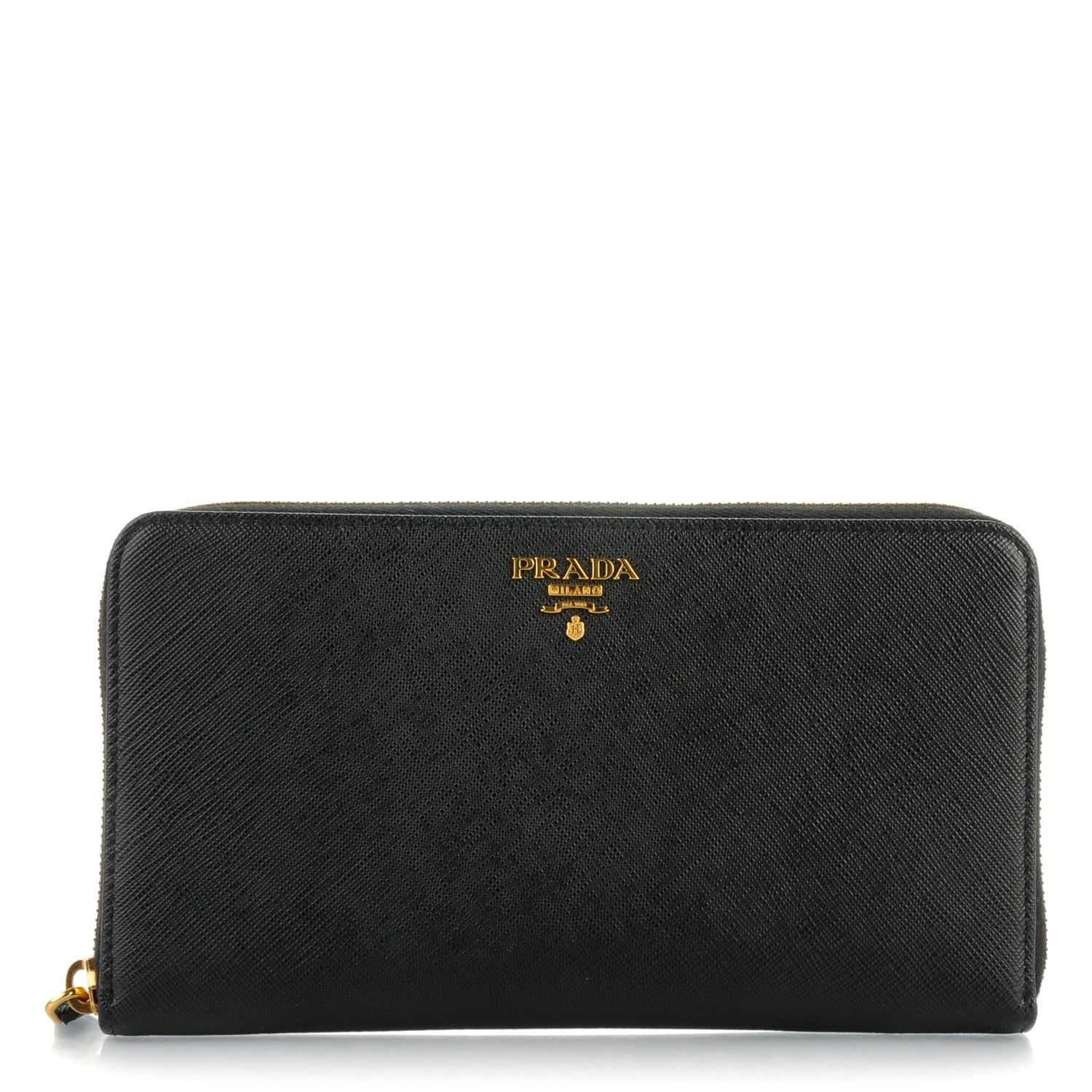 Prada Saffiano Metal Zip Around Wallet Nero Black 1 of 7