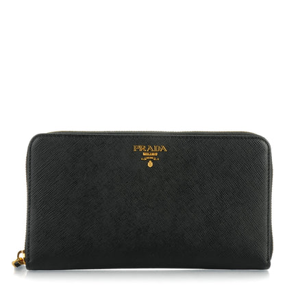 Prada Saffiano Metal Zip Around Wallet Nero Black 1 of 7