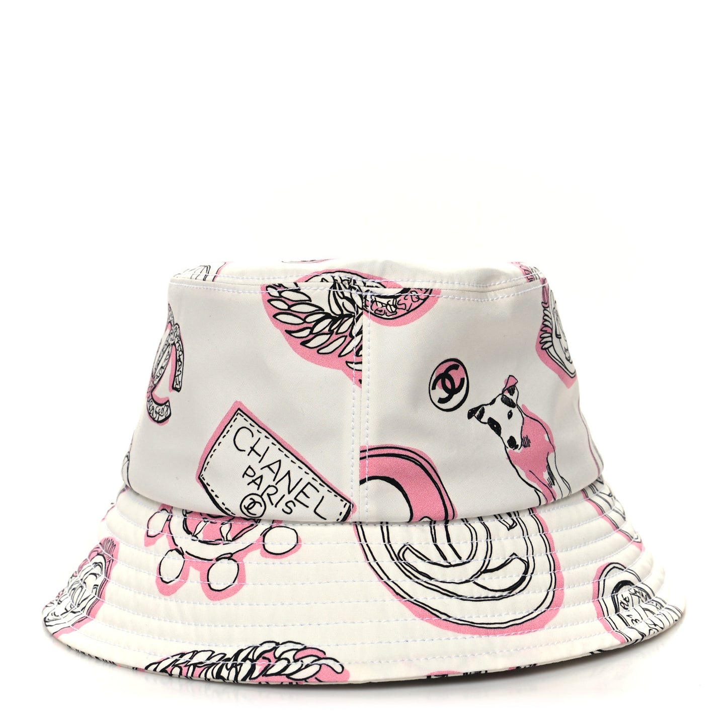 Cotton Heart Print Bucket Hat M White Rose