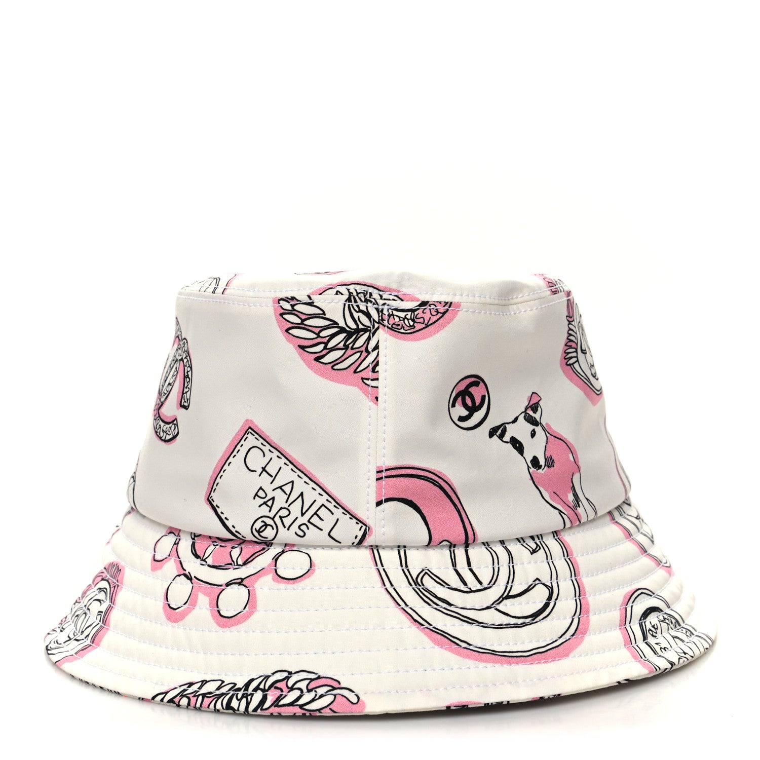 Chanel Cotton Heart Print Bucket Hat M White Rose 4 of 7