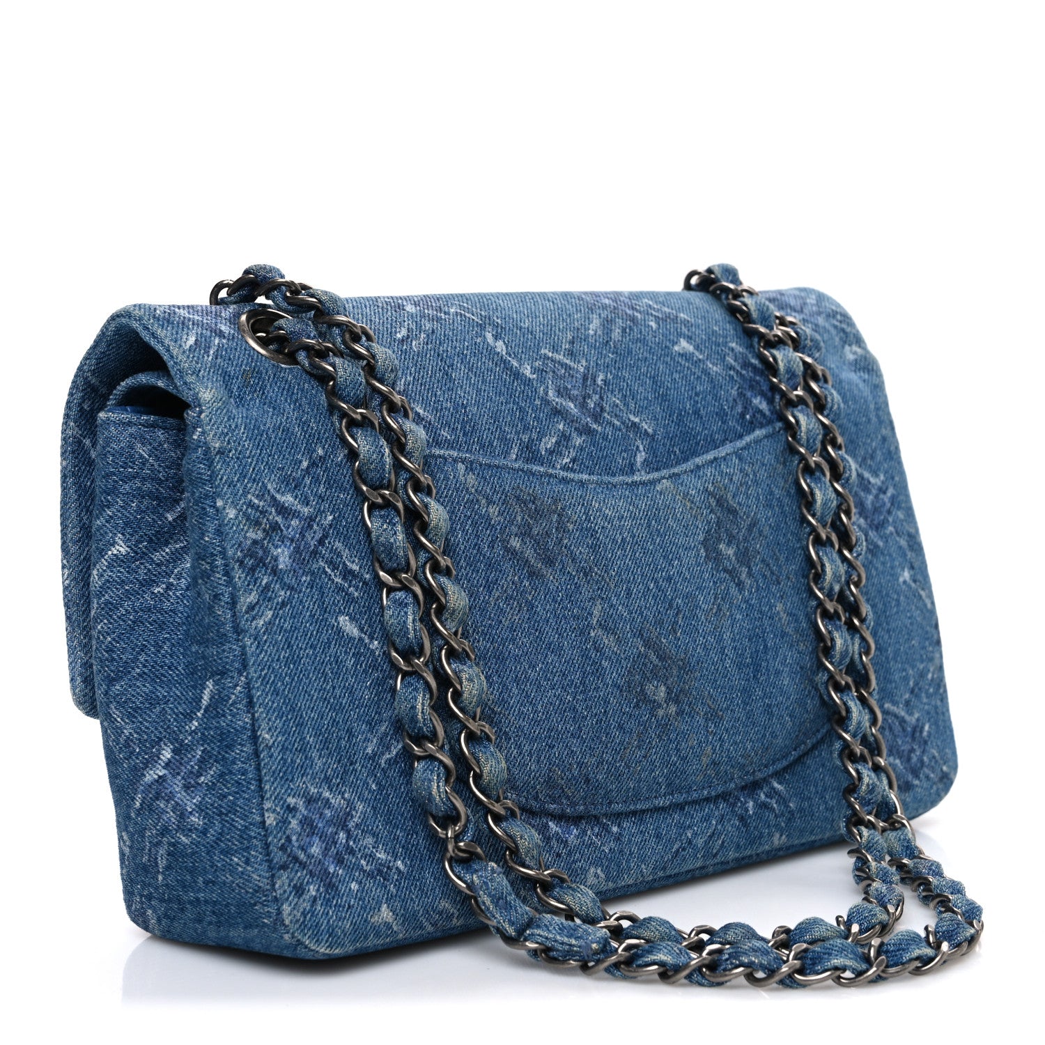 Chanel Denim Bleached Chain Medium Double Flap Blue 1858452