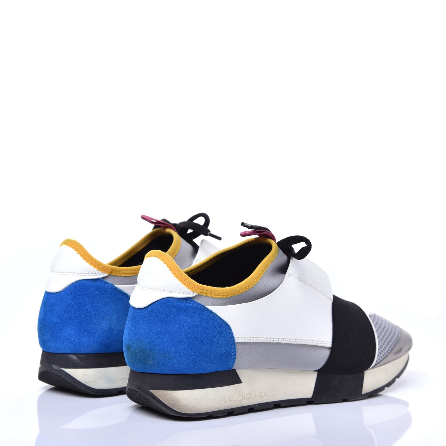 Mesh Calfskin Neoprene Suede Womens Race Runner Sneakers 40 Gris Blue White
