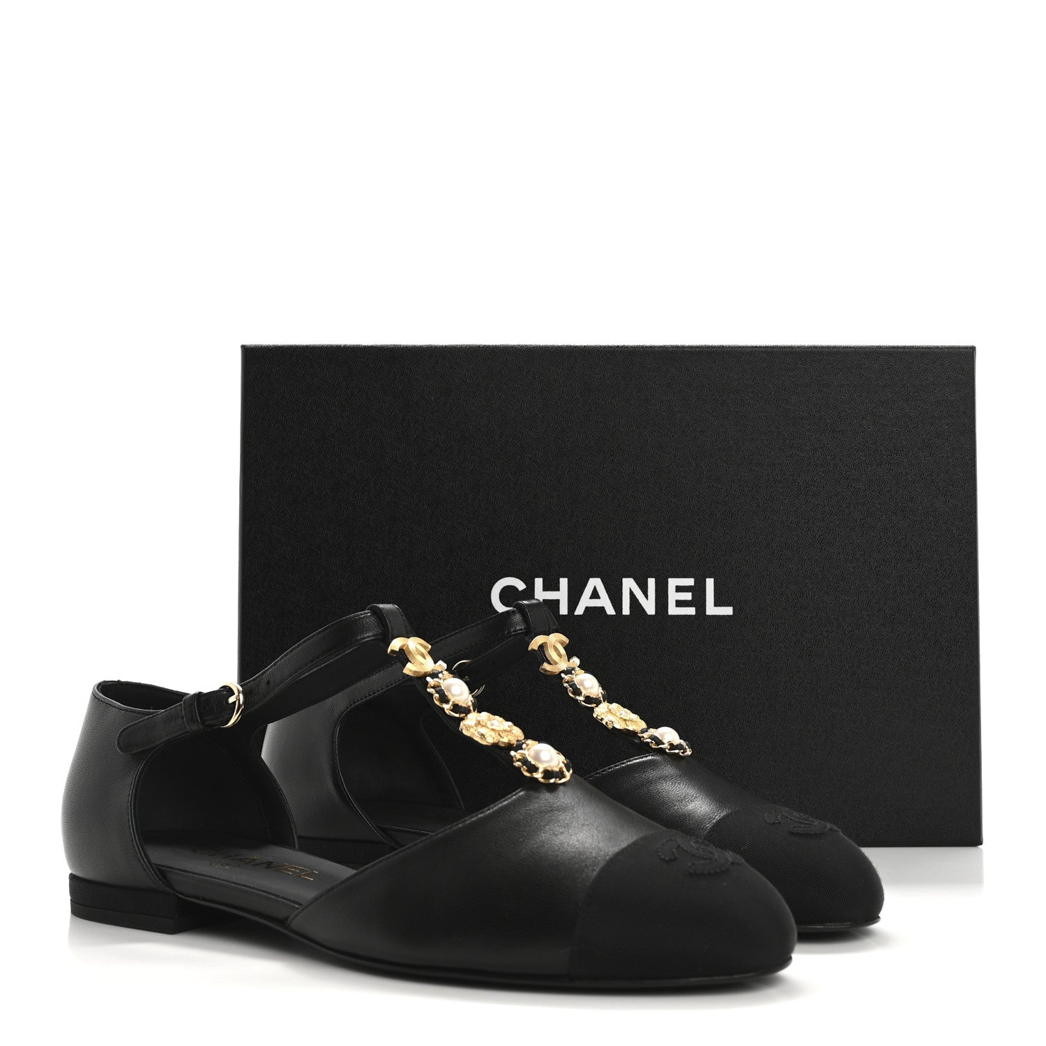 Chanel Lambskin Grosgrain Cap Toe Pearl CC Mary Jane Flats 39 Black 10 of 10
