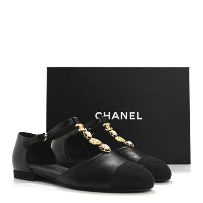 Chanel Lambskin Grosgrain Cap Toe Pearl CC Mary Jane Flats 39 Black 10 of 10