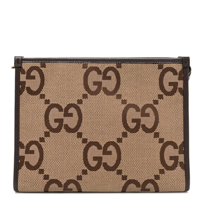 Gucci Monogram Jumbo GG Textured Dollar Calfskin Pouch Camel Ebony New Acero Camel Ebony New Acero 1 of 7
