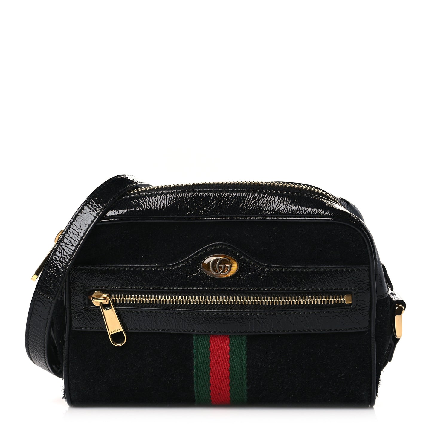Suede Patent Web Mini Ophidia Shoulder Bag Black
