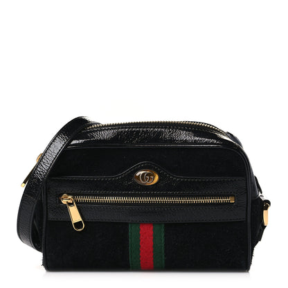 Gucci Suede Patent Web Mini Ophidia Shoulder Bag Black 1 of 9